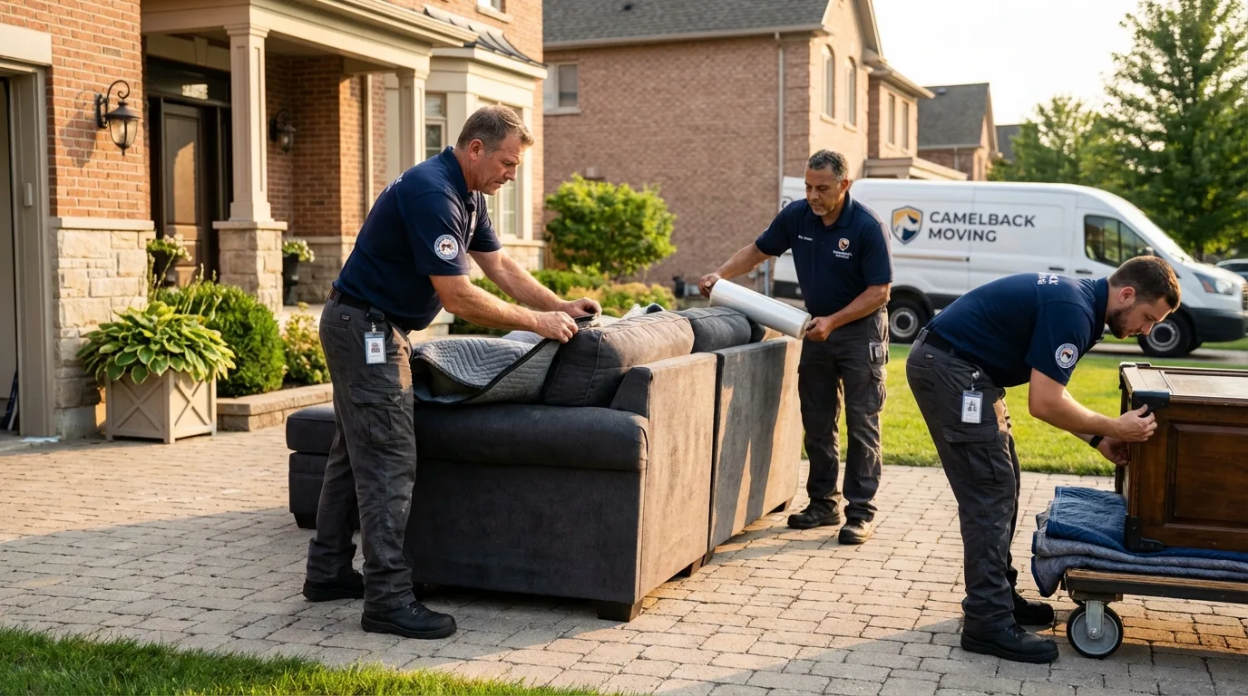 Large estate moving crew wrapping furniture in Mott, ND